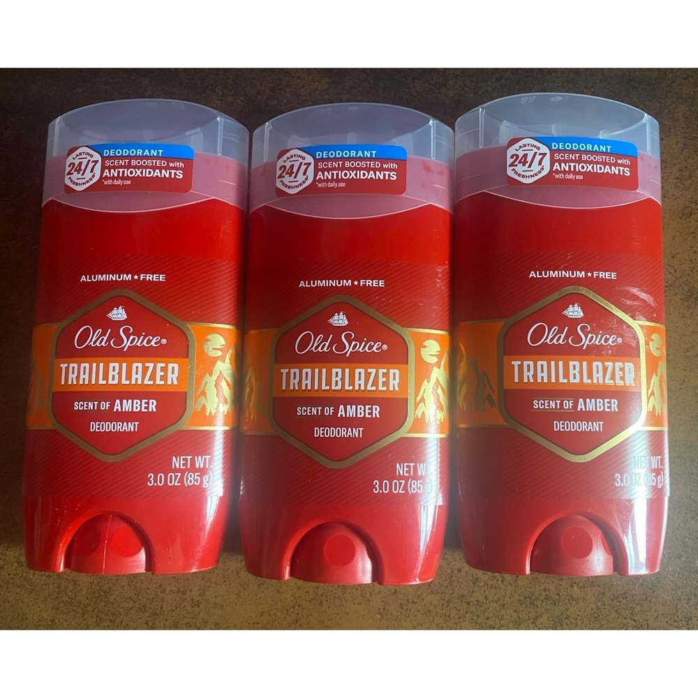 3X Old Spice Trailblazer Scent of Amber 3 oz Aluminum Free Deodorant NEW